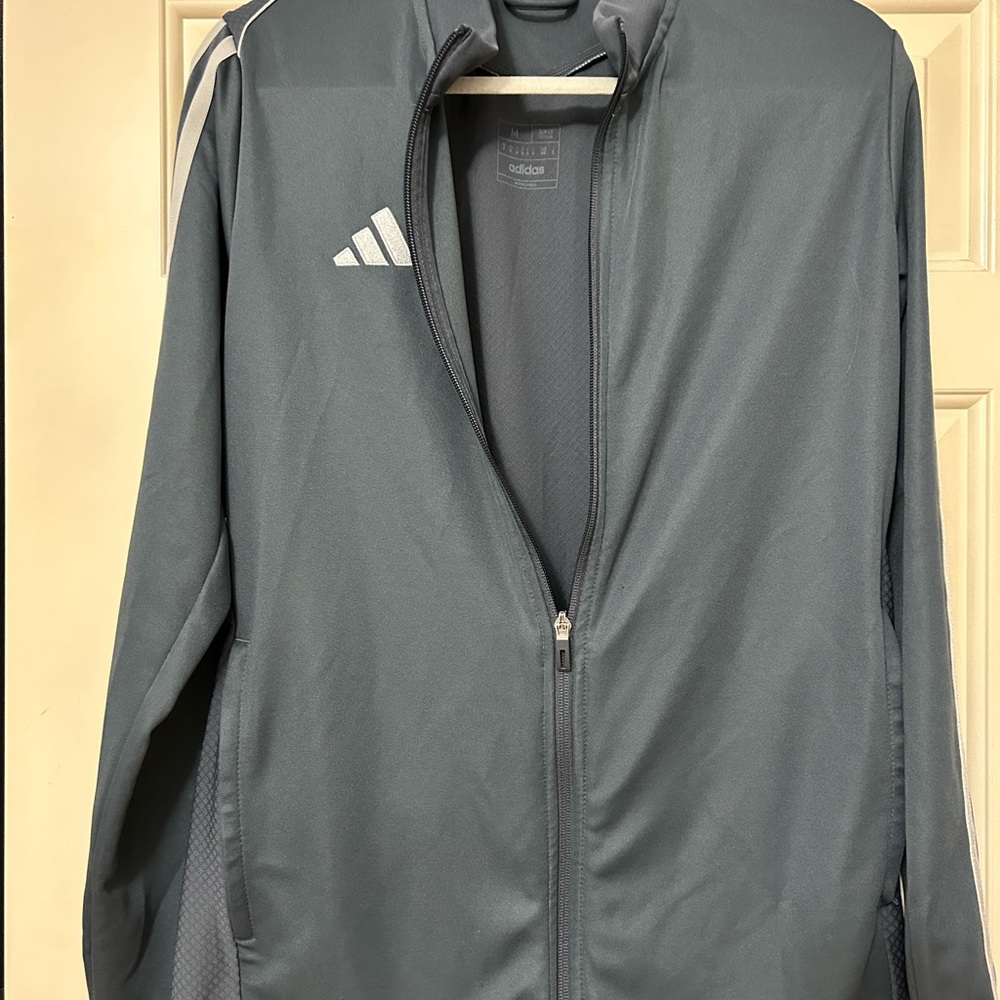 Adidas Gray Windbreaker with Stand-Up Collar